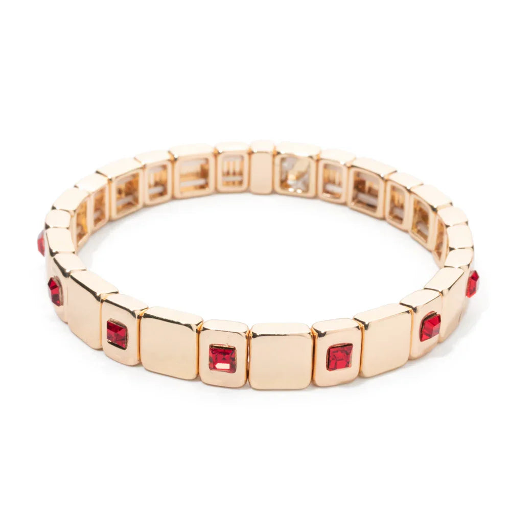 Goldene Stretch-Armbänder mit bunten Kristallen