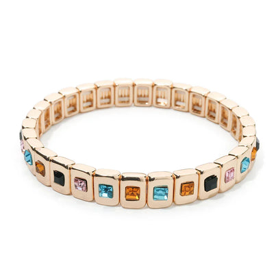 Goldene Stretch-Armbänder mit bunten Kristallen