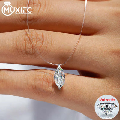 Damen Halskette 925er Sterling Silber, 1 Karat Marquise Cut Moissanit Anhänger mit unsichtbarer Angelschnur-Kette