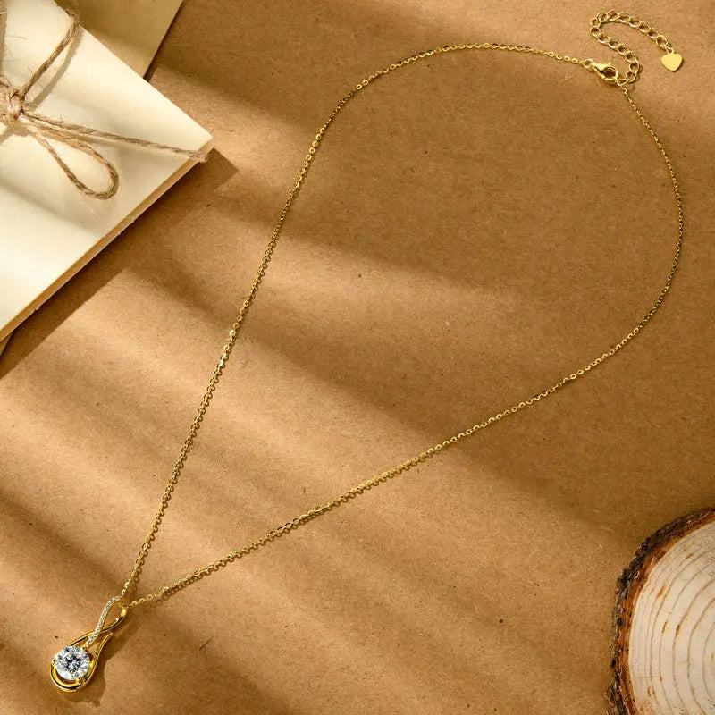 Moissanit Damen Halskette, 925er Sterling Silber, Tropfenförmiges Design