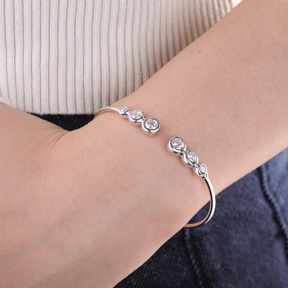 Offener Armreif 925er Sterlingsilber mit Moissanitstein