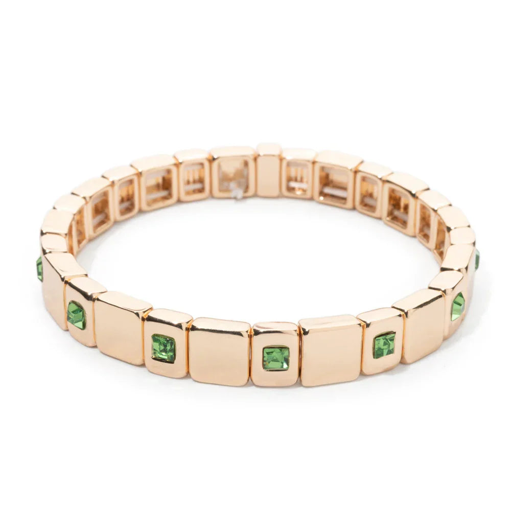 Goldene Stretch-Armbänder mit bunten Kristallen