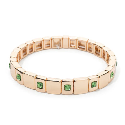 Goldene Stretch-Armbänder mit bunten Kristallen