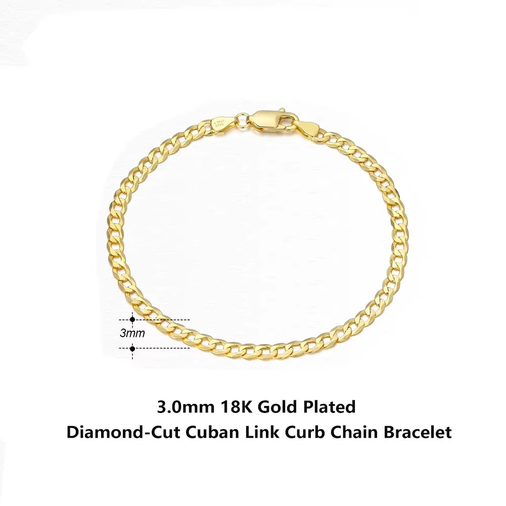 Diamantgeschliffene Gliederkette für Damen & Herren, 925 Sterling Silber