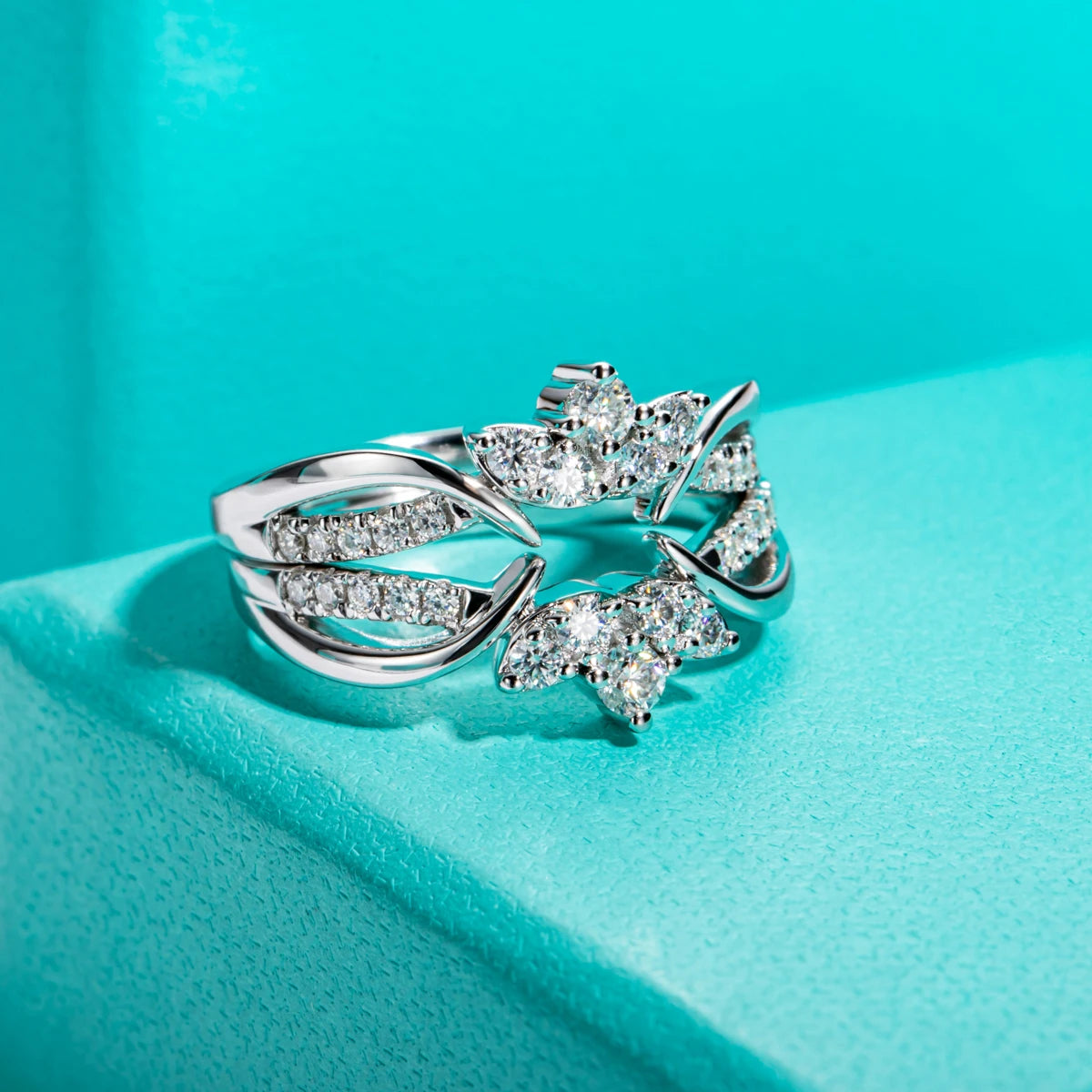 Moissanit-Ring-Set – Kranz-Design, 925er Sterlingsilber