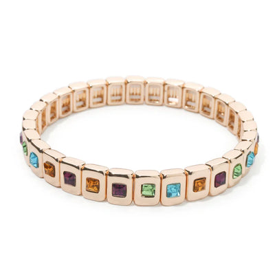 Goldene Stretch-Armbänder mit bunten Kristallen