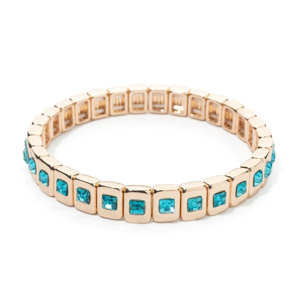 Goldene Stretch-Armbänder mit bunten Kristallen