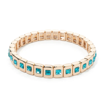 Goldene Stretch-Armbänder mit bunten Kristallen