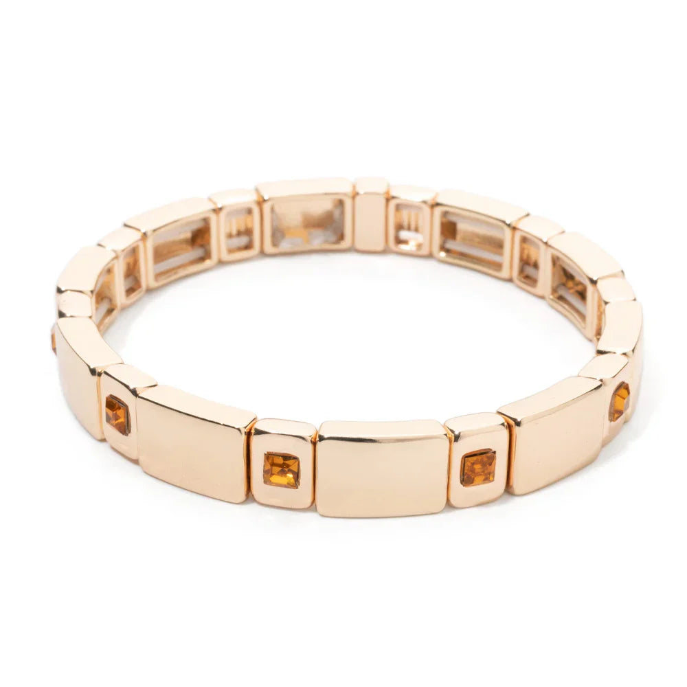 Goldene Stretch-Armbänder mit bunten Kristallen