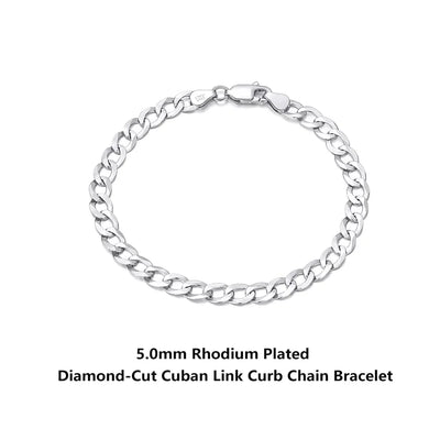 Diamantgeschliffene Gliederkette für Damen & Herren, 925 Sterling Silber