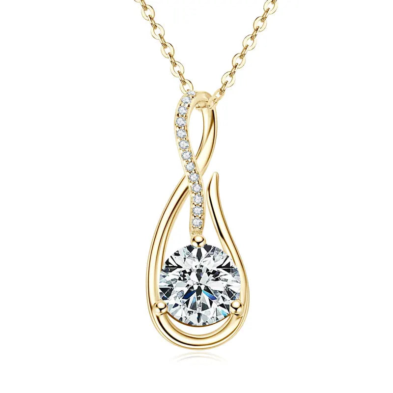 Moissanit Damen Halskette, 925er Sterling Silber, Tropfenförmiges Design