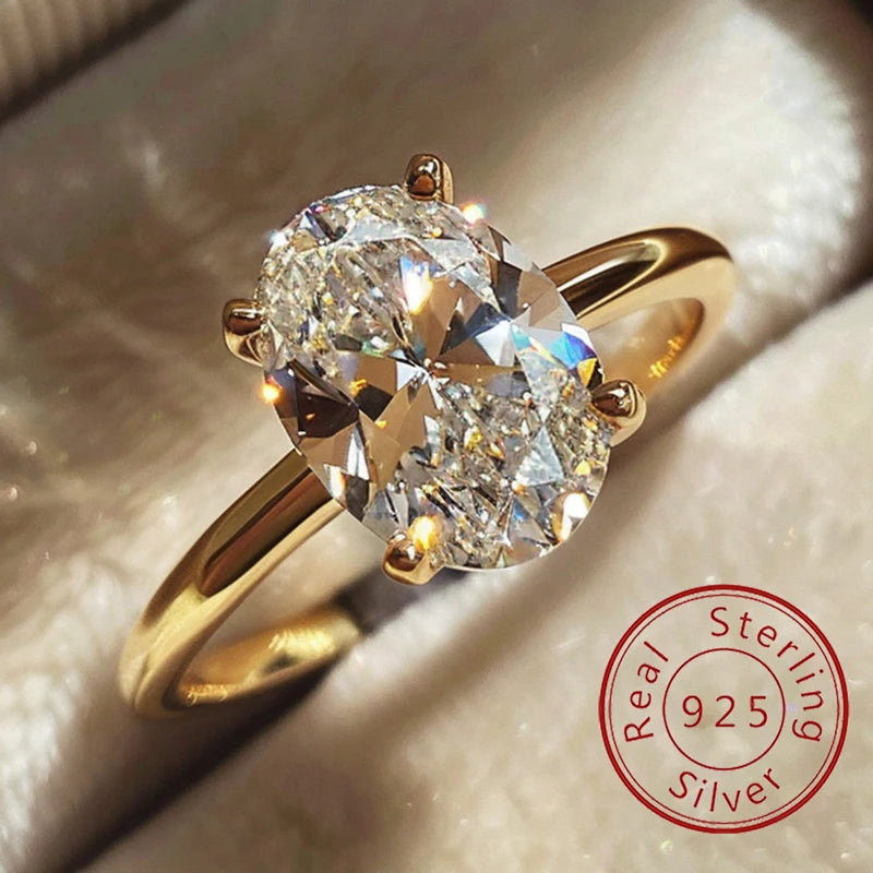Ovaler Zirkon-Ring aus 925er Sterlingsilber – Luxuriöser Verlobungs- & Hochzeitsring für Damen