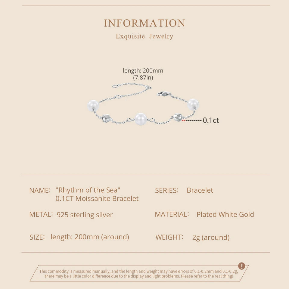 BAMOER Zartes Armband aus 925er Sterlingsilber mit Moissanit & Muschelperle