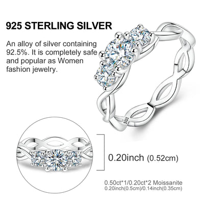 Eleganter Moissanit Ring, 925er Sterlingsilber, Geflochtene Form
