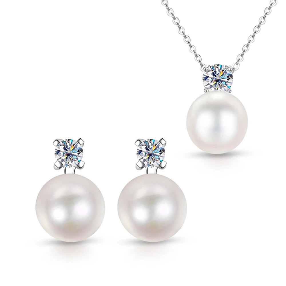 Luxus Moissanit Perlen Schmuckset