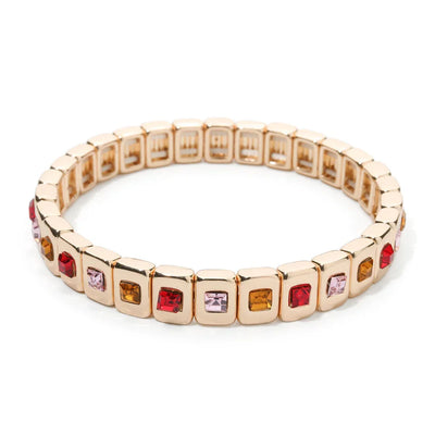 Goldene Stretch-Armbänder mit bunten Kristallen