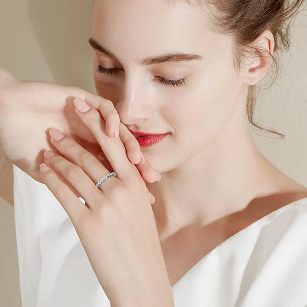 Moissanit 925 Sterling Silber & 18K Weißgold Ewigkeitsring