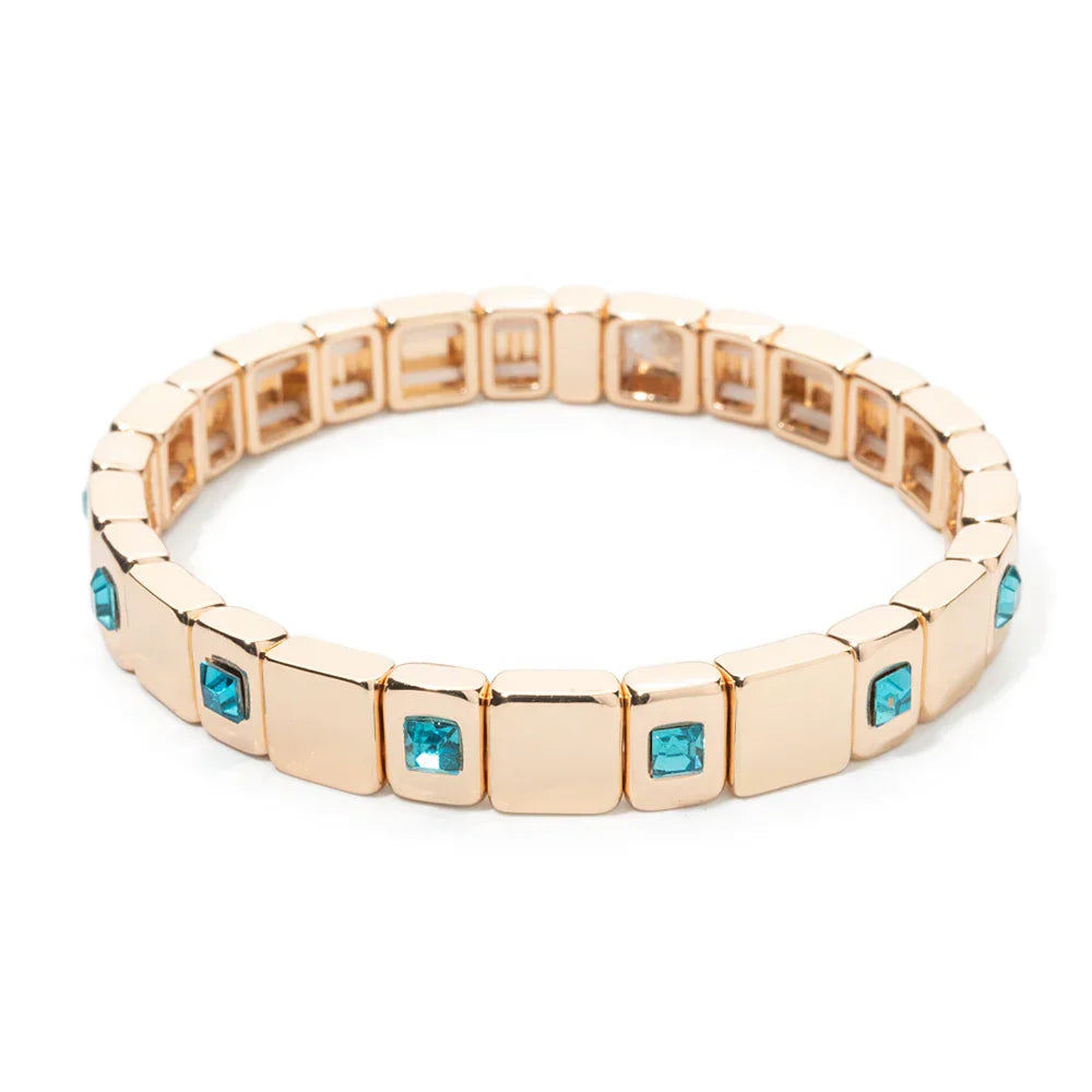 Goldene Stretch-Armbänder mit bunten Kristallen