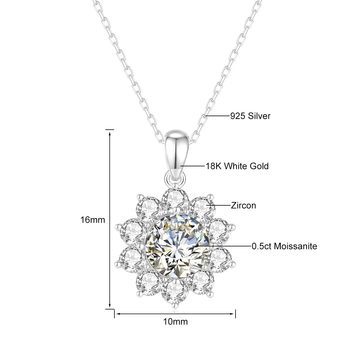 1 karat Moissanit-Blütenanhänger – 18 K vergoldete Halskette aus 925er Sterlingsilber