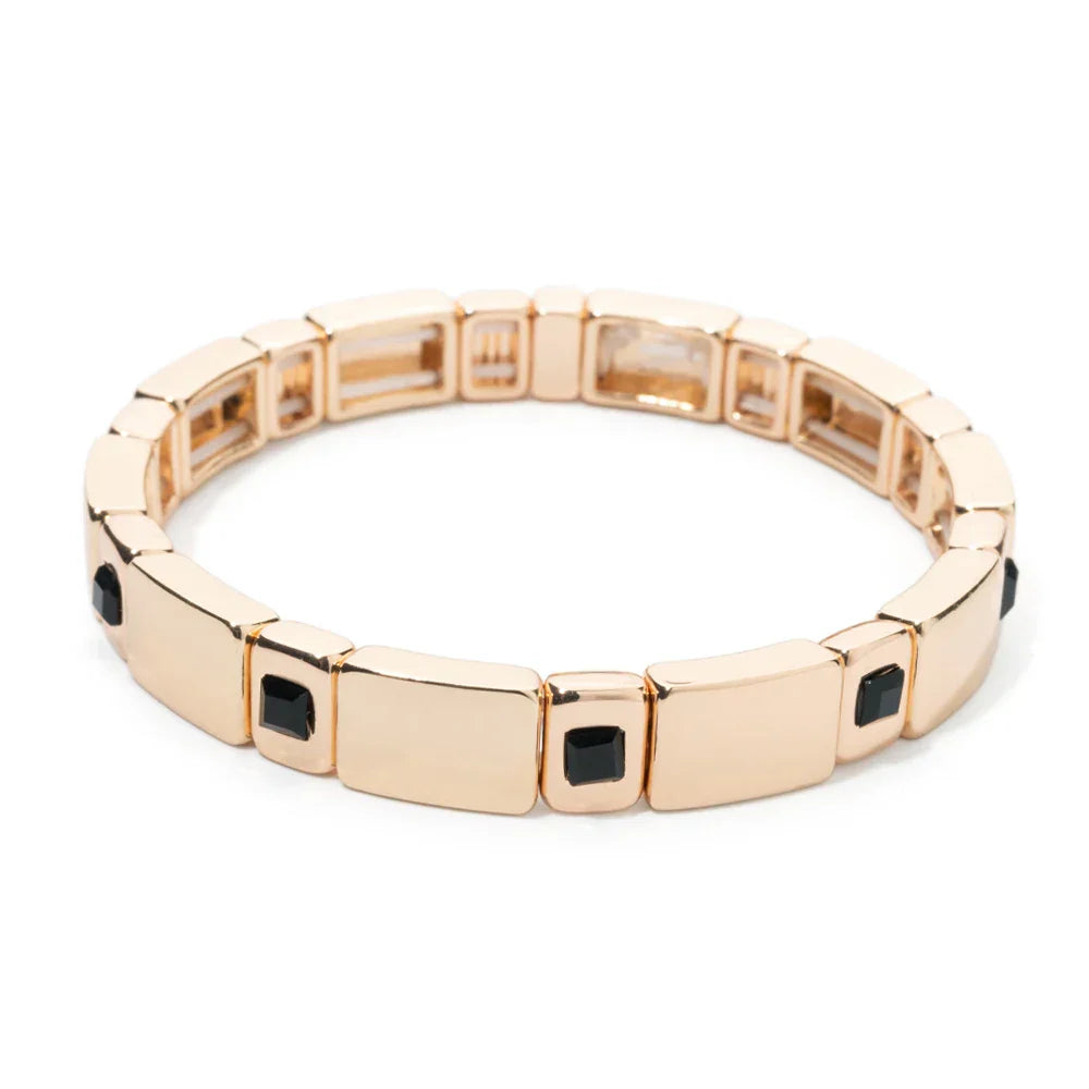 Goldene Stretch-Armbänder mit bunten Kristallen