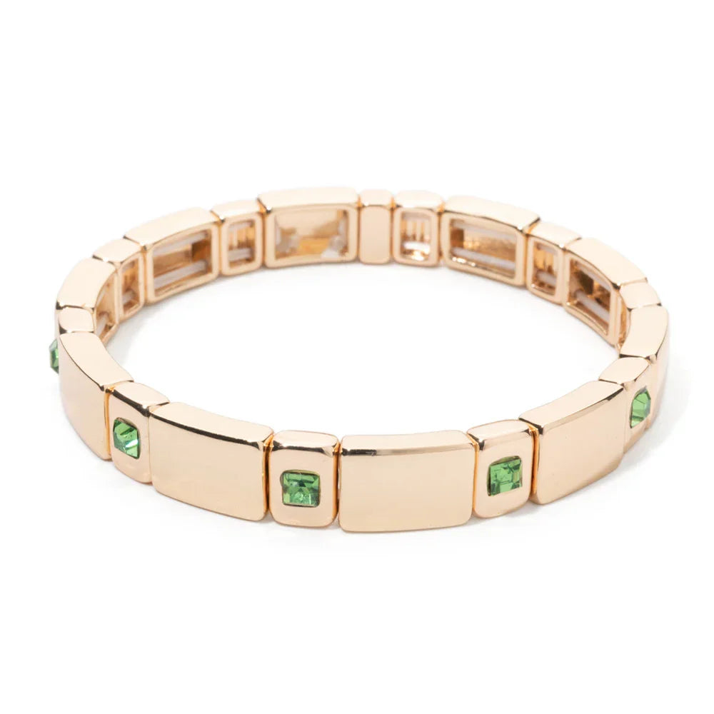 Goldene Stretch-Armbänder mit bunten Kristallen