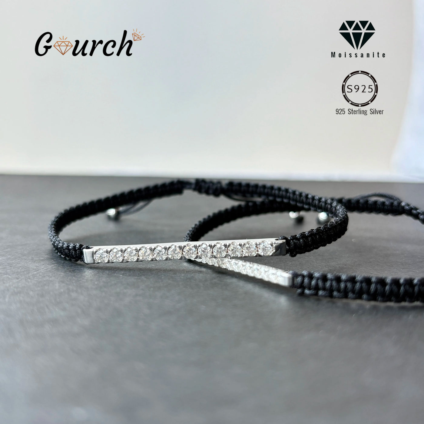 Geflochtenes Armband mit Moissanit, 925er Sterlingsilber