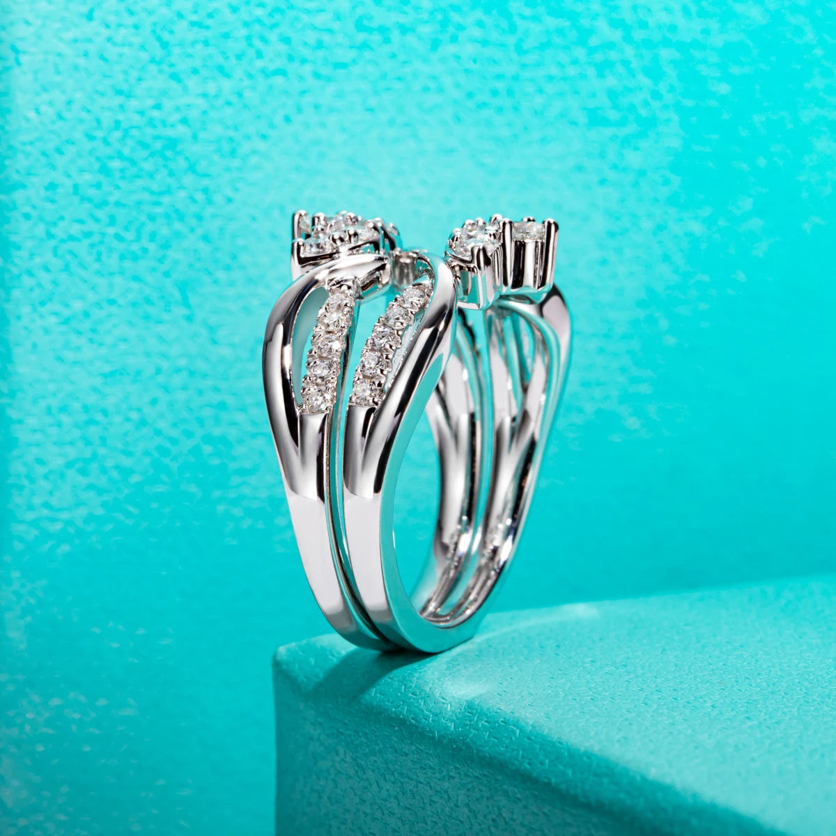 Moissanit-Ring-Set – Kranz-Design, 925er Sterlingsilber