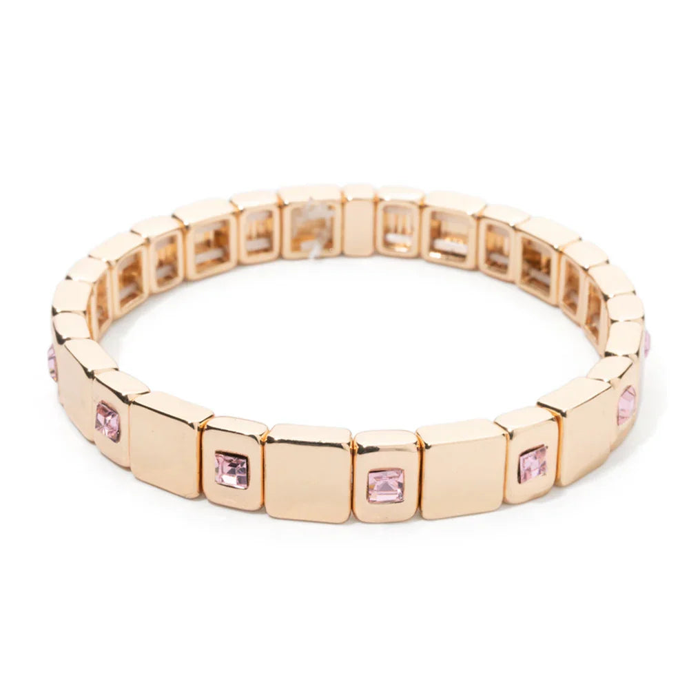 Goldene Stretch-Armbänder mit bunten Kristallen