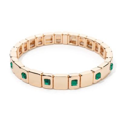 Goldene Stretch-Armbänder mit bunten Kristallen