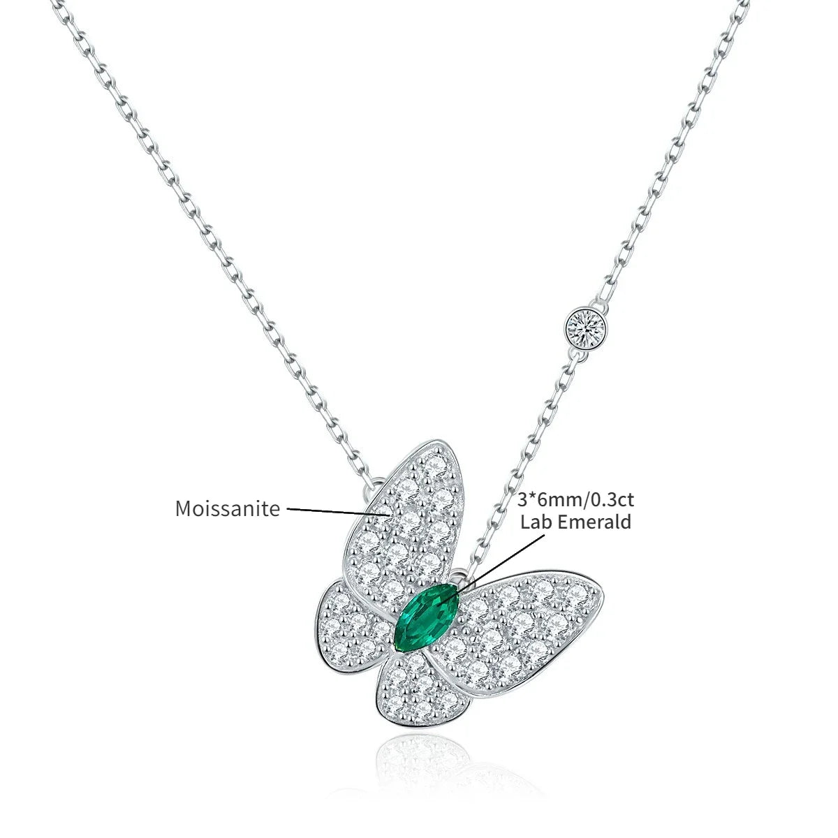 Moissanit Schmetterlingskette Marquise Schliff Anhänger, 925 Sterling Silber & 18K Weißgold
