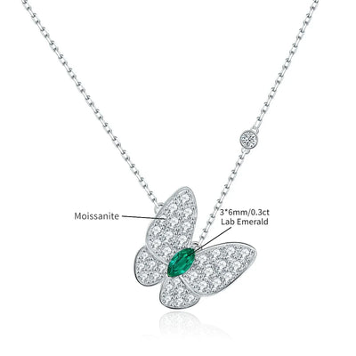 Moissanit Schmetterlingskette Marquise Schliff Anhänger, 925 Sterling Silber & 18K Weißgold