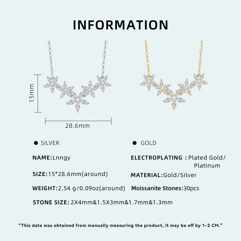 Lnngy Exquisite Moissanit-Diamant-Halskette aus 925er Sterlingsilber mit Blumenanhänger