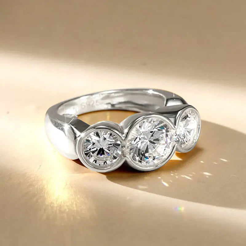 Damenring mit rundem Moissanit, 925er Sterlingsilber, GRA Zertifiziert