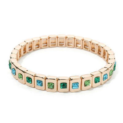 Goldene Stretch-Armbänder mit bunten Kristallen