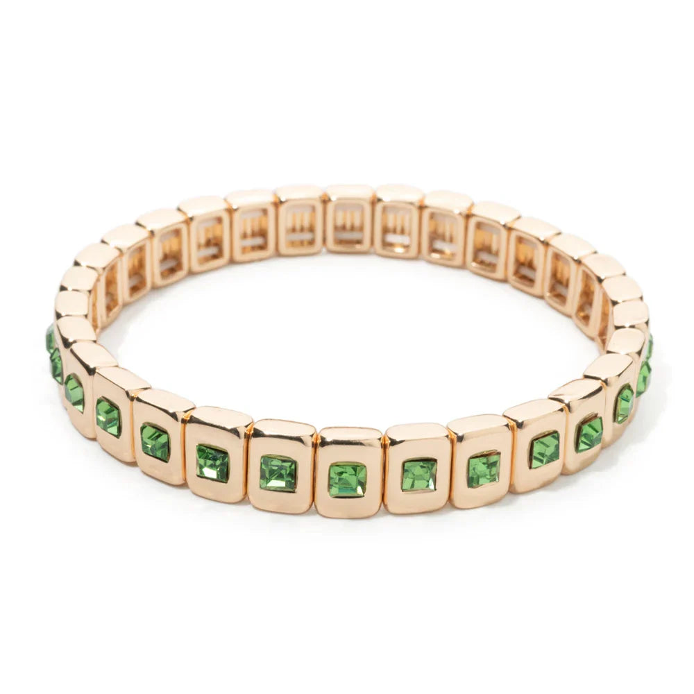 Goldene Stretch-Armbänder mit bunten Kristallen