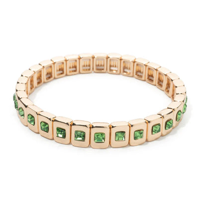 Goldene Stretch-Armbänder mit bunten Kristallen