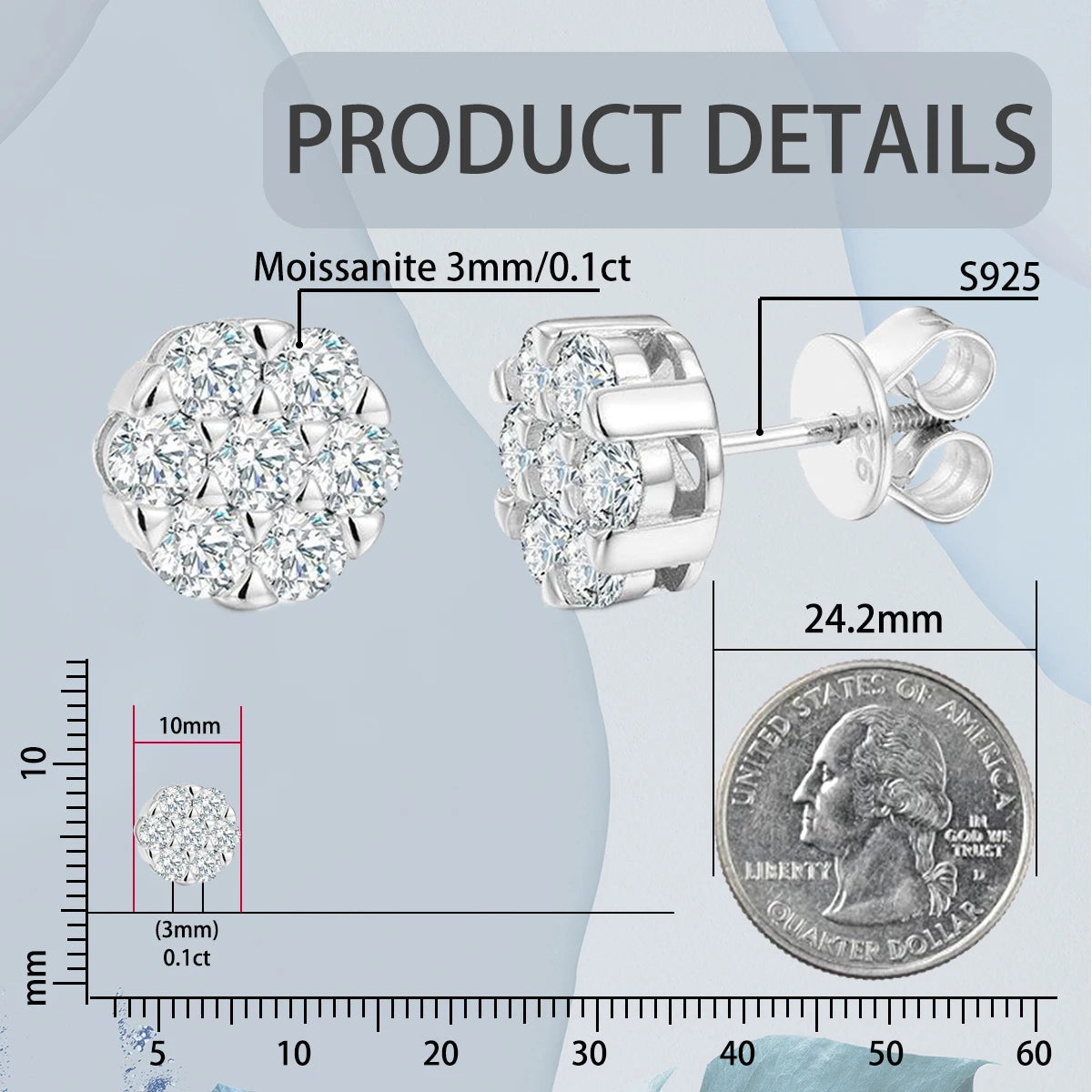 Unisex 925 Sterling Silber Moissanit Ohrring